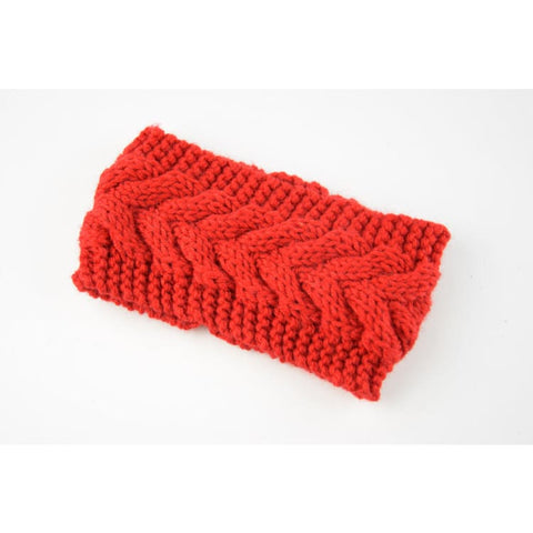 Acrylic Thick Wool Knitted Headband Diagonally Crossed Hair Accessories For Women - Red