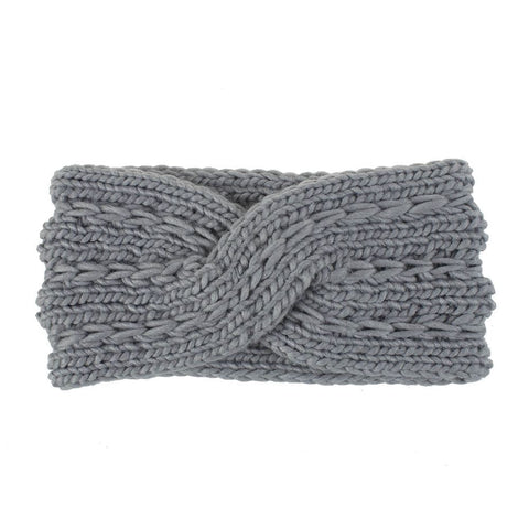 Acrylic Thick Wool Knitted Headband Diagonally Crossed Hair Accessories For Women - Grey