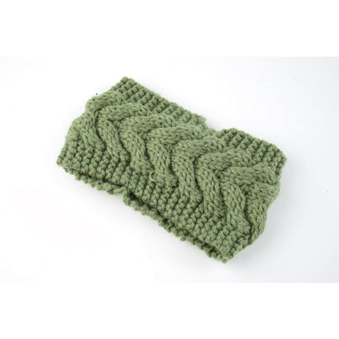 Acrylic Thick Wool Knitted Headband Diagonally Crossed Hair Accessories For Women - Green