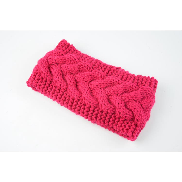 Acrylic Thick Wool Knitted Headband Diagonally Crossed Hair Accessories For Women - Rose Red