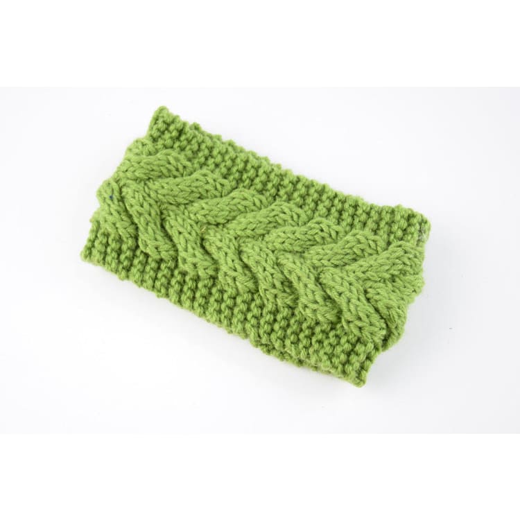 Acrylic Thick Wool Knitted Headband Diagonally Crossed Hair Accessories For Women - Army Green