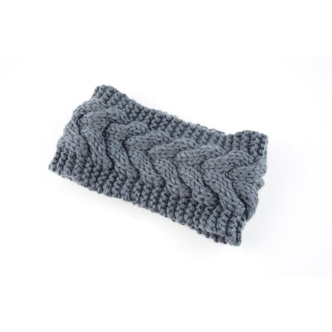 Acrylic Thick Wool Knitted Headband Diagonally Crossed Hair Accessories For Women - Dark Grey