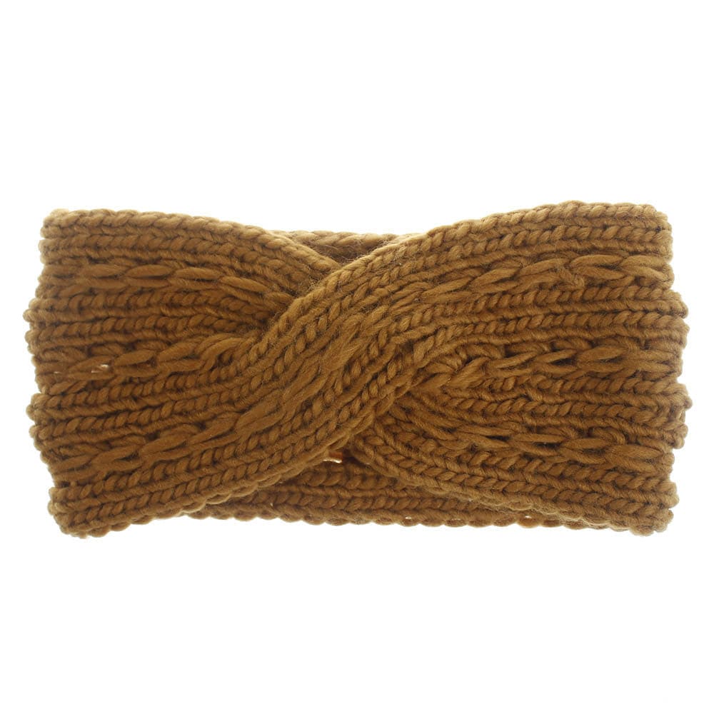 Acrylic Thick Wool Knitted Headband Diagonally Crossed Hair Accessories For Women - caramel