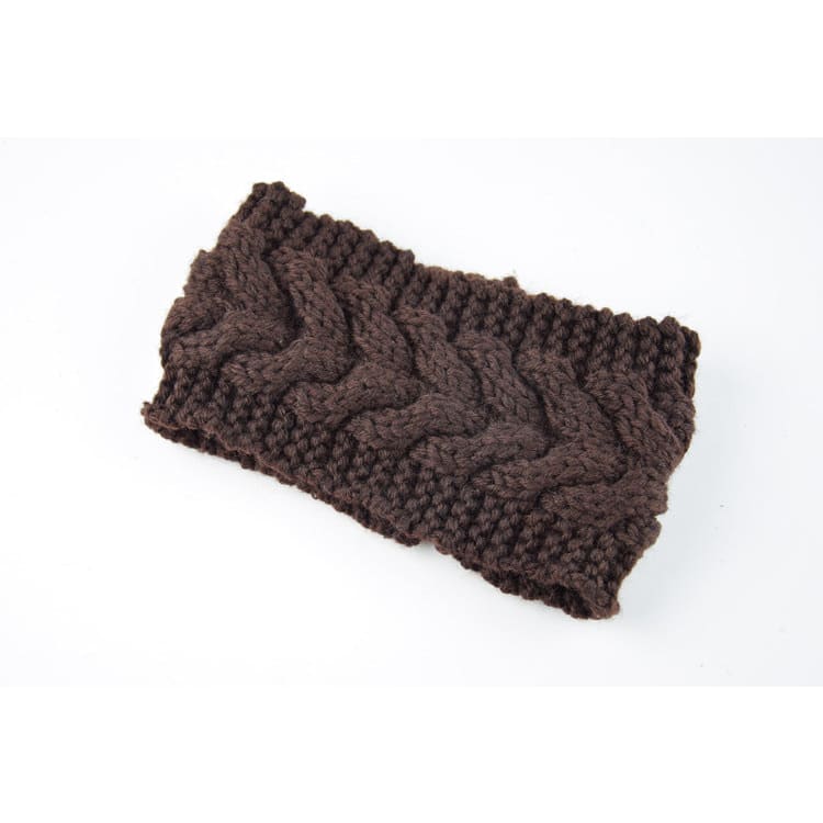 Acrylic Thick Wool Knitted Headband Diagonally Crossed Hair Accessories For Women - Coffee