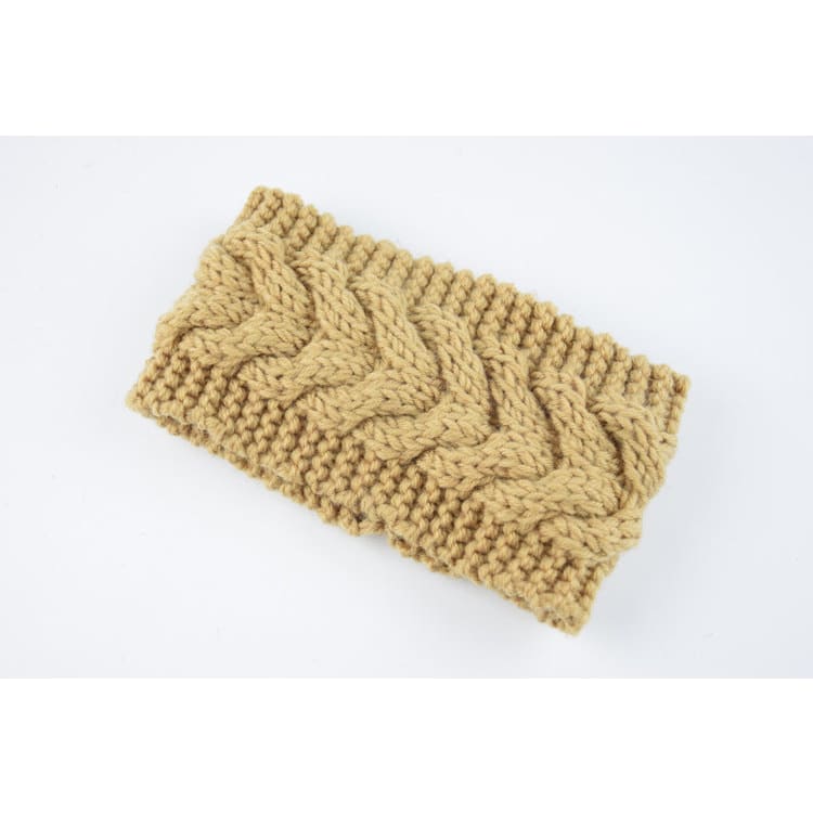 Acrylic Thick Wool Knitted Headband Diagonally Crossed Hair Accessories For Women - Camel