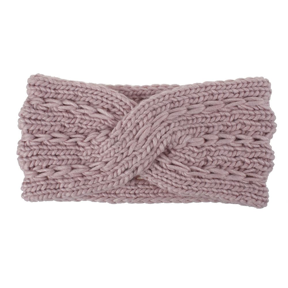 Acrylic Thick Wool Knitted Headband Diagonally Crossed Hair Accessories For Women - Pink