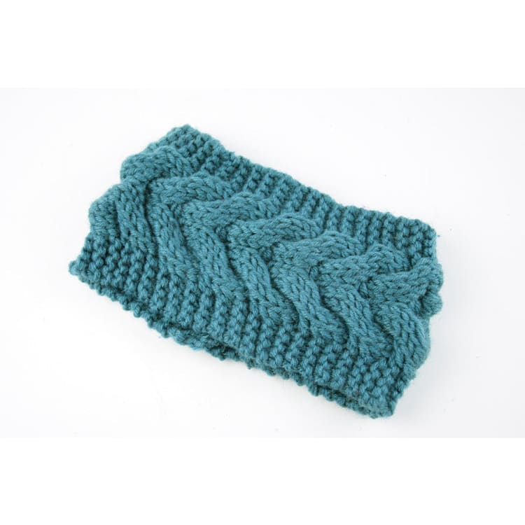 Acrylic Thick Wool Knitted Headband Diagonally Crossed Hair Accessories For Women - Dark Green