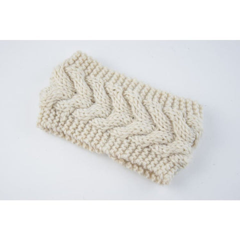 Acrylic Thick Wool Knitted Headband Diagonally Crossed Hair Accessories For Women - 1.Beige