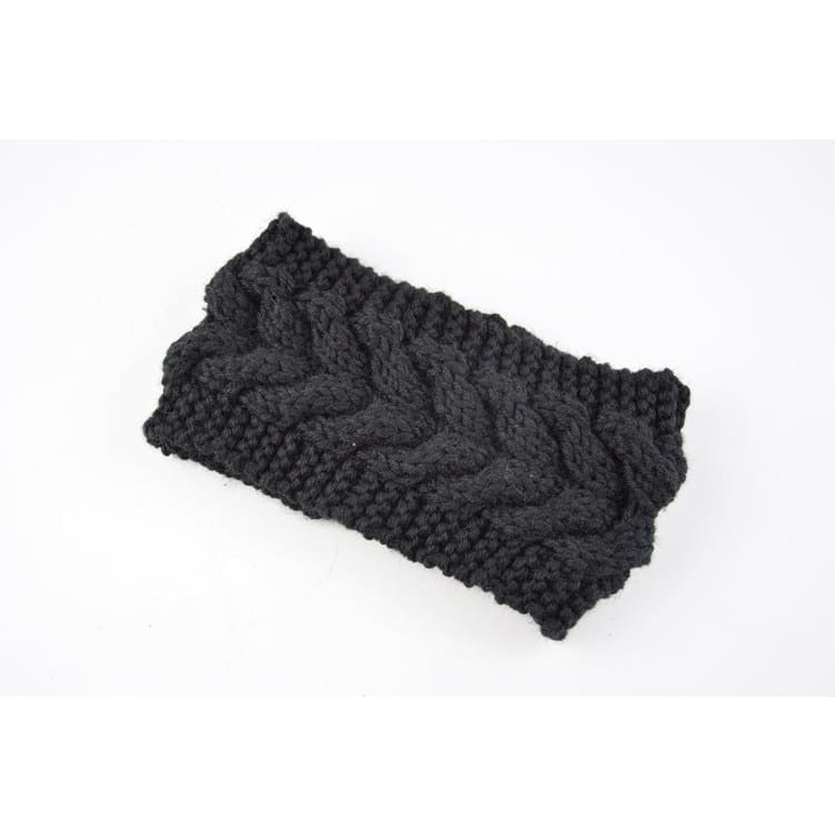 Acrylic Thick Wool Knitted Headband Diagonally Crossed Hair Accessories For Women - 1.Black