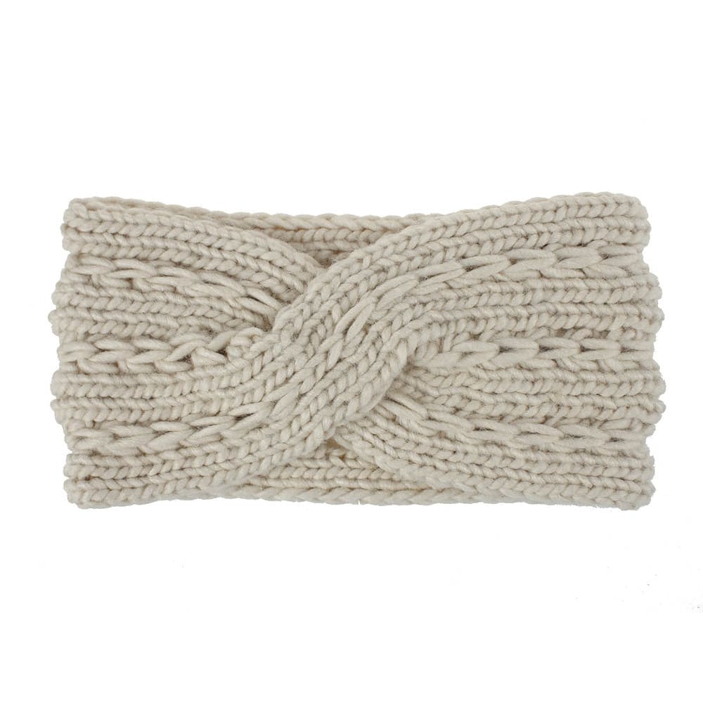 Acrylic Thick Wool Knitted Headband Diagonally Crossed Hair Accessories For Women - Beige