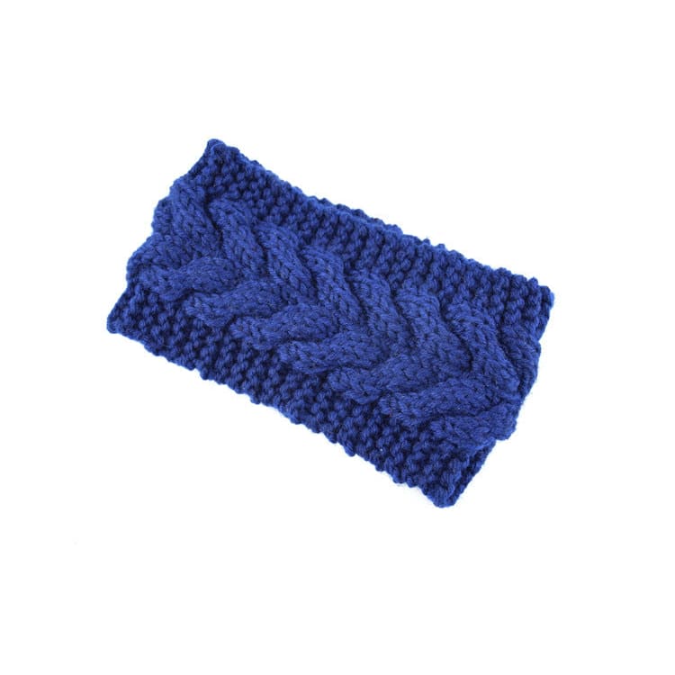 Acrylic Thick Wool Knitted Headband Diagonally Crossed Hair Accessories For Women - Navy Blue