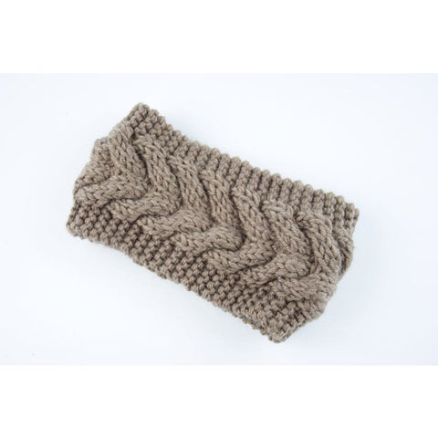 Acrylic Thick Wool Knitted Headband Diagonally Crossed Hair Accessories For Women - Khaki