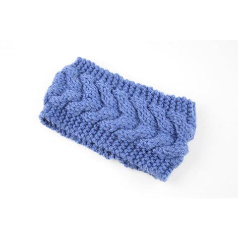 Acrylic Thick Wool Knitted Headband Diagonally Crossed Hair Accessories For Women - Blue