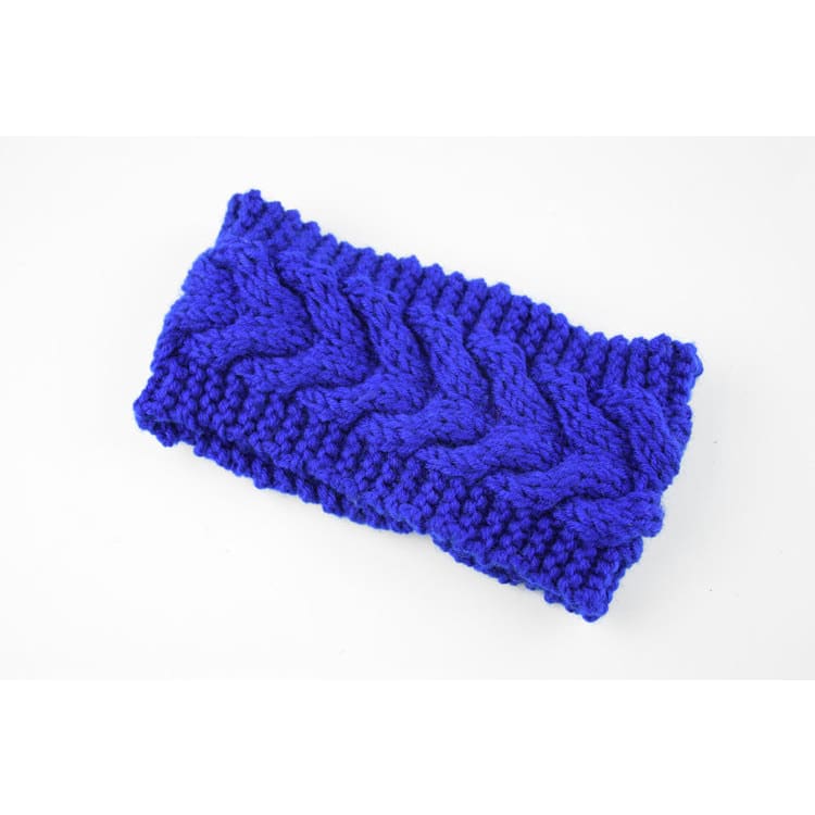 Acrylic Thick Wool Knitted Headband Diagonally Crossed Hair Accessories For Women - Dark Blue