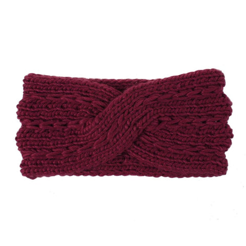 Acrylic Thick Wool Knitted Headband Diagonally Crossed Hair Accessories For Women - Wine Red