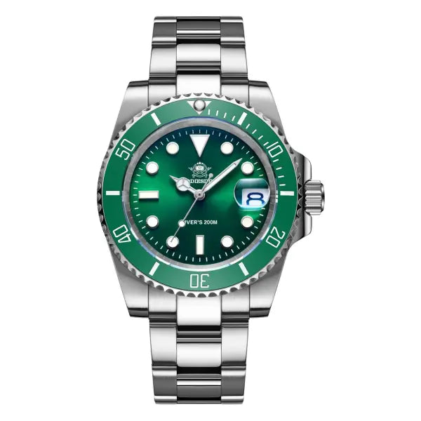 Addiesdive Stainless Steel Case Quartz Watch with Steel Band - green steel