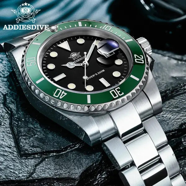 Addiesdive Stainless Steel Case Quartz Watch with Steel Band