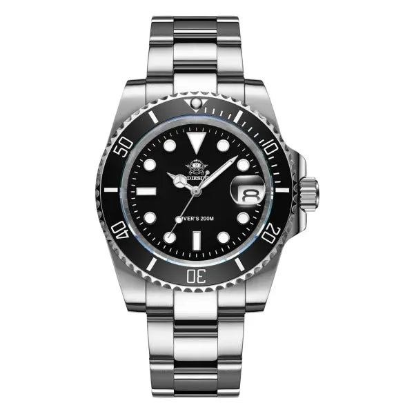 Addiesdive Stainless Steel Case Quartz Watch with Steel Band - black steel