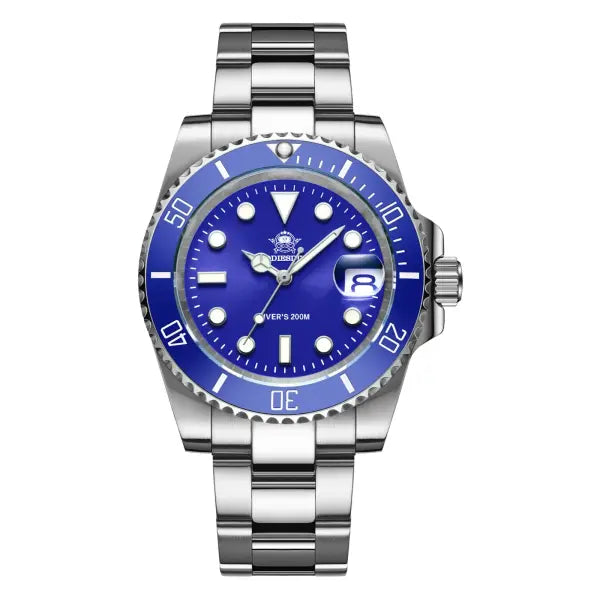 Addiesdive Stainless Steel Case Quartz Watch with Steel Band - blue steel