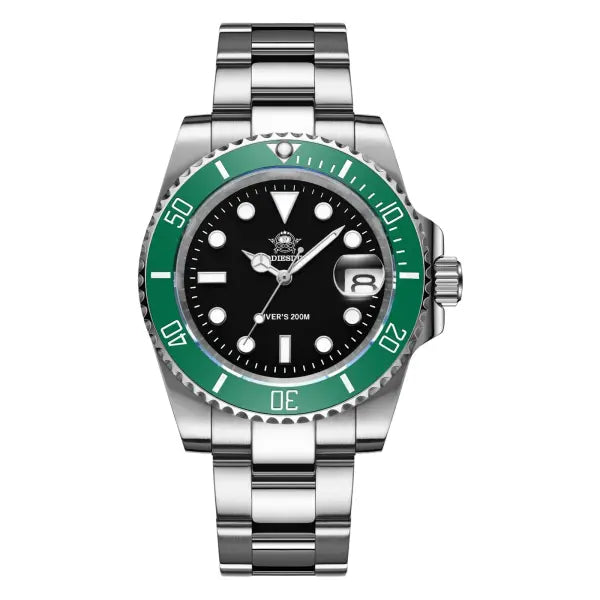 Addiesdive Stainless Steel Case Quartz Watch with Steel Band - green black steel