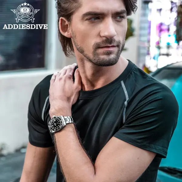 Addiesdive Stainless Steel Case Quartz Watch with Steel Band
