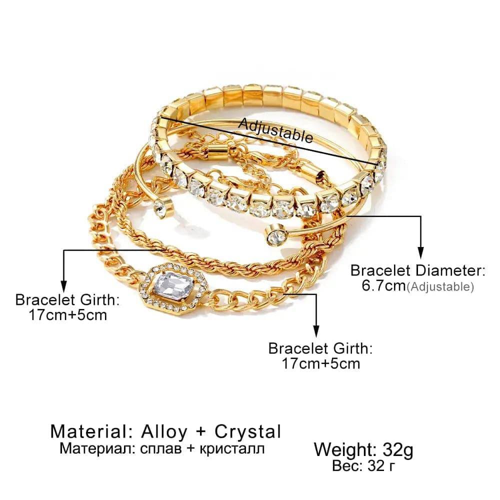 Adjustable Chain Bracelets - 4-Piece Fashion Bracelets Set