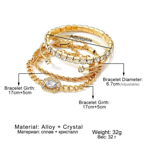 Adjustable Chain Bracelets - 4-Piece Fashion Bracelets Set