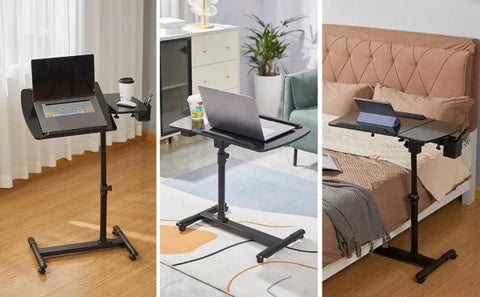 Adjustable Overbed Bedside Table - Rolling Laptop Desk with Tilting Desktop