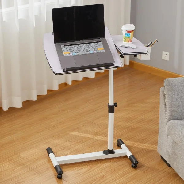 Adjustable Overbed Bedside Table - Rolling Laptop Desk with Tilting Desktop - white / United States