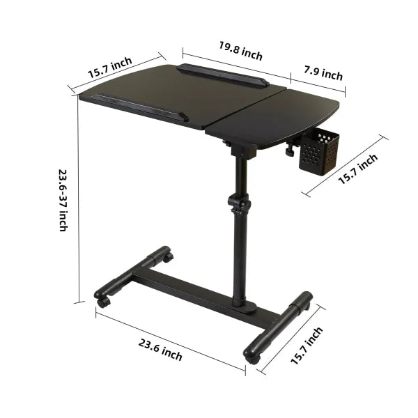 Adjustable Overbed Bedside Table - Rolling Laptop Desk with Tilting Desktop