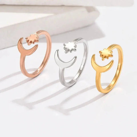Adjustable Toe Rings Set in Stainless Steel with Star and Moon Design - Himpall