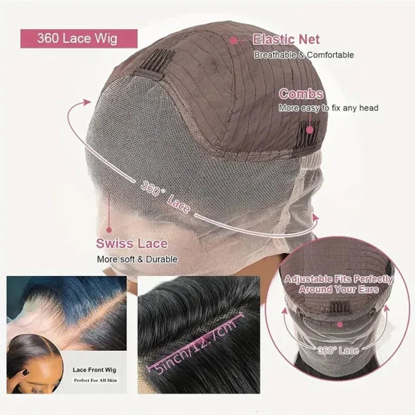 Admutty 360 HD Lace Front Wig – Pre-Plucked Glueless Body Wave Human Hair Wig for Women, 13x4/13x6 Transparent Full Lace - Himpall