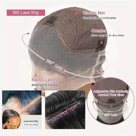 Admutty 360 HD Lace Front Wig – Pre-Plucked Glueless Body Wave Human Hair Wig for Women, 13x4/13x6 Transparent Full Lace - Himpall