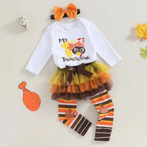 Thanksgiving-themed children’s outfit with 4pcs baby clothes set for festive celebrations