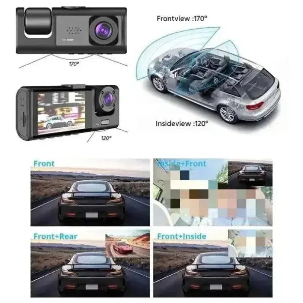 Advanced Dash Cam with Night Vision and Triple Cameras Technology - 3 camera no card