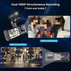 Advanced dash cam with triple cameras car technology recording front and interior in 1080P