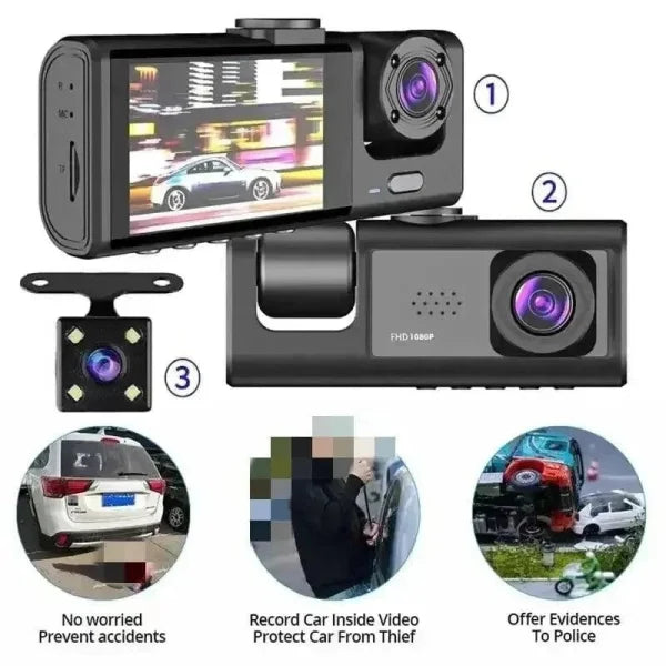 Advanced dash cam with dual-lens front and rear recording and triple cameras car technology