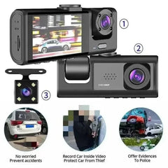 Advanced dash cam with dual-lens front and rear recording and triple cameras car technology
