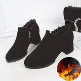 Women High Heel Suede Martin Boots with Side Zipper - Black plus cotton / 35 - Hair Remover