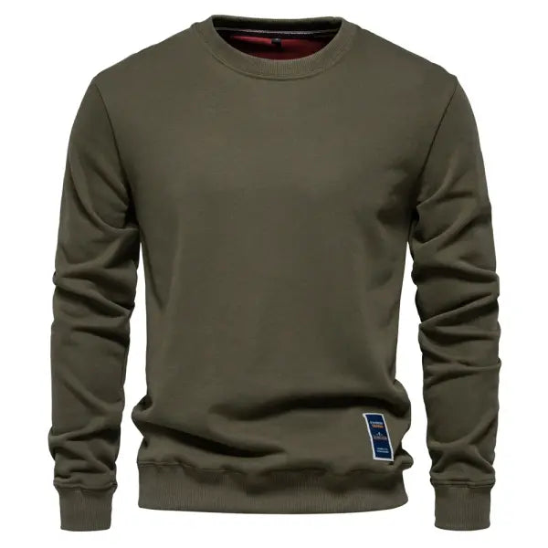 Aiopeson cotton blend crew neck solid color sweatshirt for winter warmth - HD156-ArmyGreen / EUR L 80-90kg