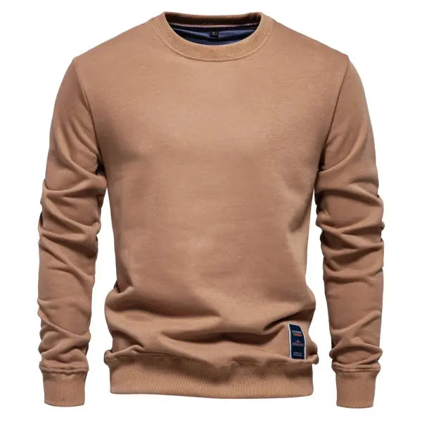 Aiopeson cotton blend crew neck solid color sweatshirt for winter warmth - HD156-Khaki / EUR M 70-80kg