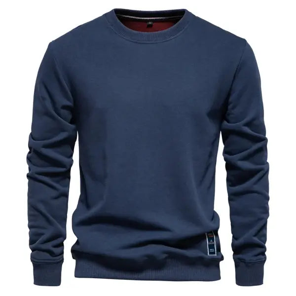 Aiopeson cotton blend crew neck solid color sweatshirt for winter warmth - HD156-Navy / EUR S 60-70kg