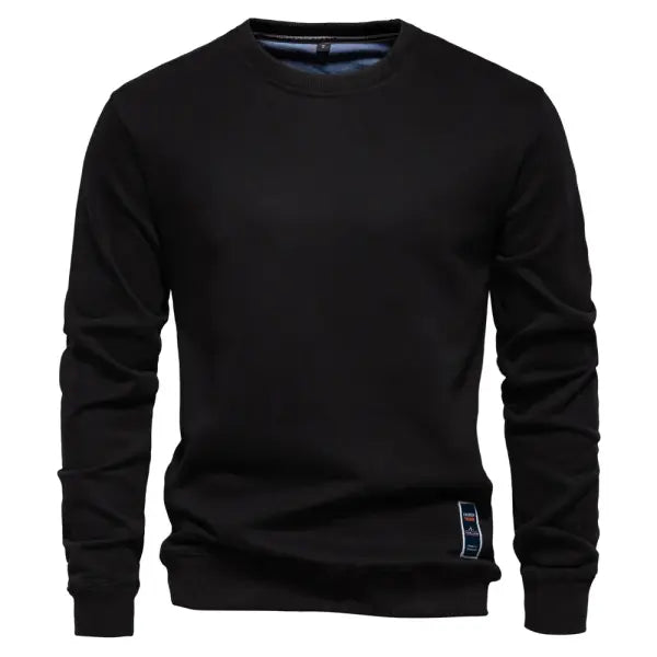 Aiopeson cotton blend crew neck solid color sweatshirt for winter warmth - HD156-Black / EUR XL 90-100kg
