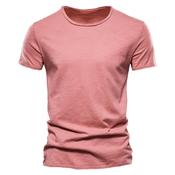 AIOPESON 100% Cotton Men’s T-Shirt – Slim Fit Short Sleeve V-Neck or O-Neck Tee - F038-O-Red / Size 3XL 88-95kg