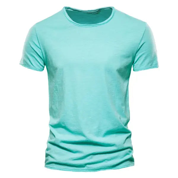 AIOPESON 100% Cotton Men’s T-Shirt – Slim Fit Short Sleeve V-Neck or O-Neck Tee - F038-O-LightGreen / Size M 55-65kg