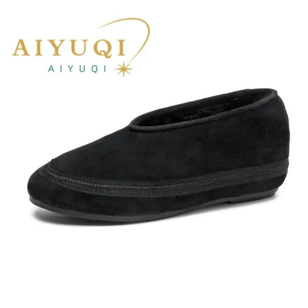 Women’s Winter Ballet Flats: Genuine Leather Snow Shoes with Warm Fur Lining - black / 38 / CHINA
