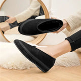 Women’s Winter Ballet Flats: Genuine Leather Snow Shoes with Warm Fur Lining
