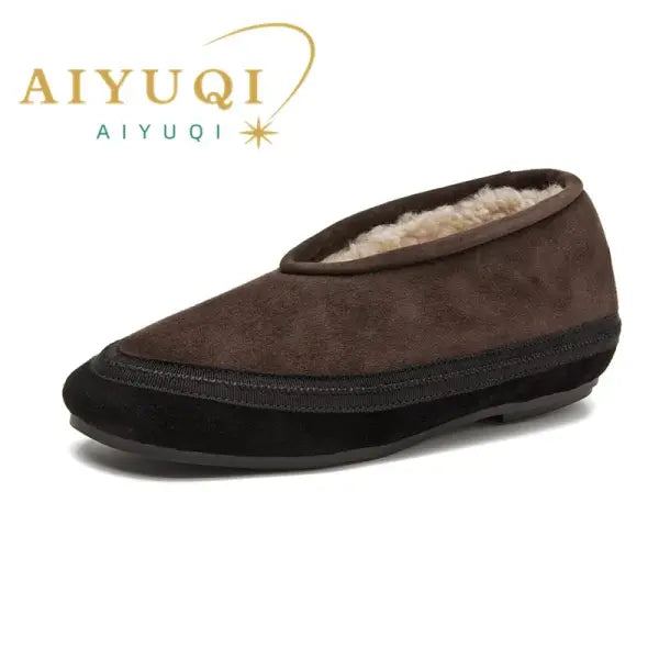 Women’s Winter Ballet Flats: Genuine Leather Snow Shoes with Warm Fur Lining - brown / 37 / CHINA