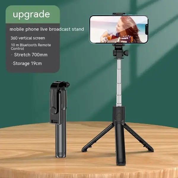 Selfie Stick Tripod with Wireless Remote Lightweight Plastic Portable Design - Black (No Light)