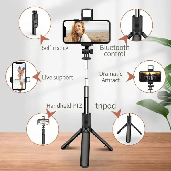 Selfie Stick Tripod with Wireless Remote Lightweight Plastic Portable Design